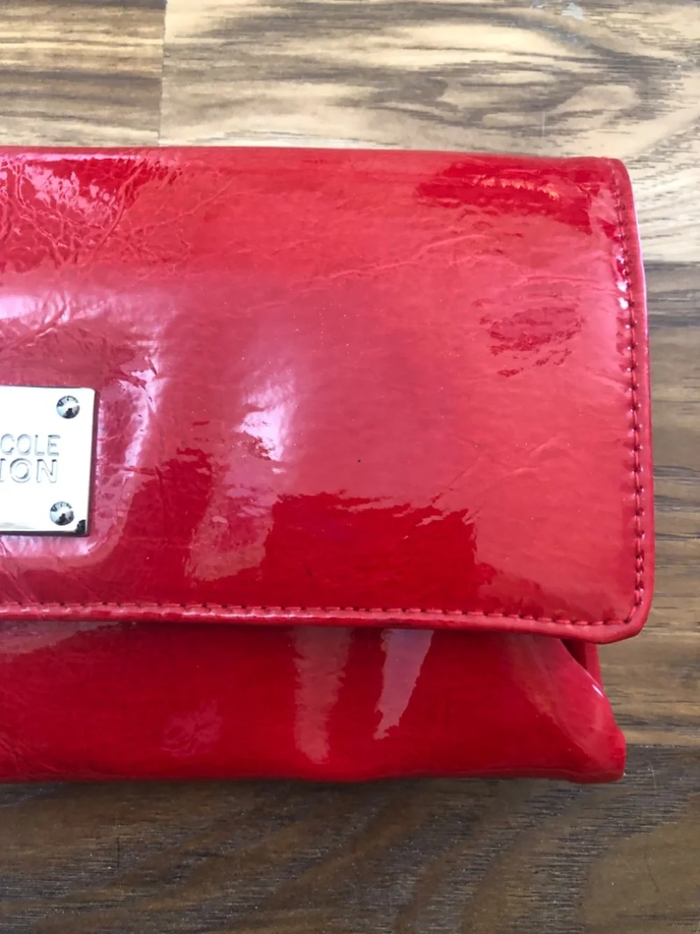Kenneth Cole Y2K Inspired Red Chrome Patent Leather Clutch Wallet Purse -NWOT